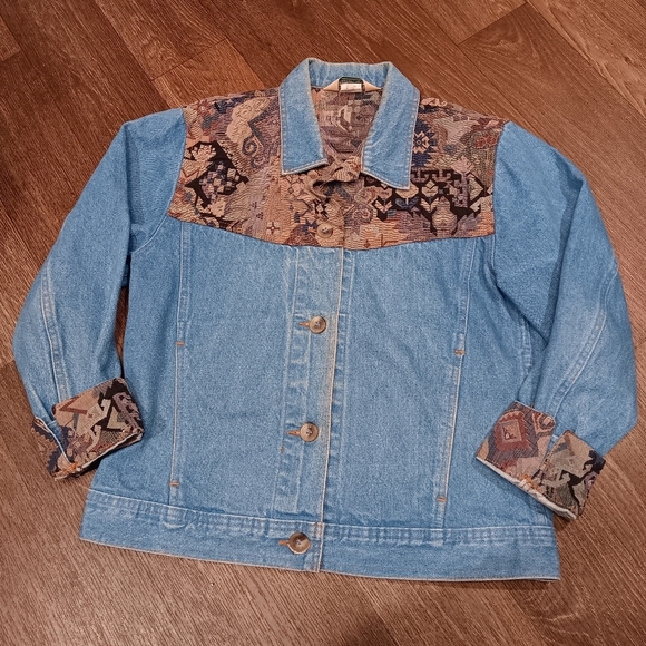 L.L. Bean Jackets & Blazers - Vintage 1990s LL Bean Floral Geometric Pattern Denim Jacket Unisex Sx S